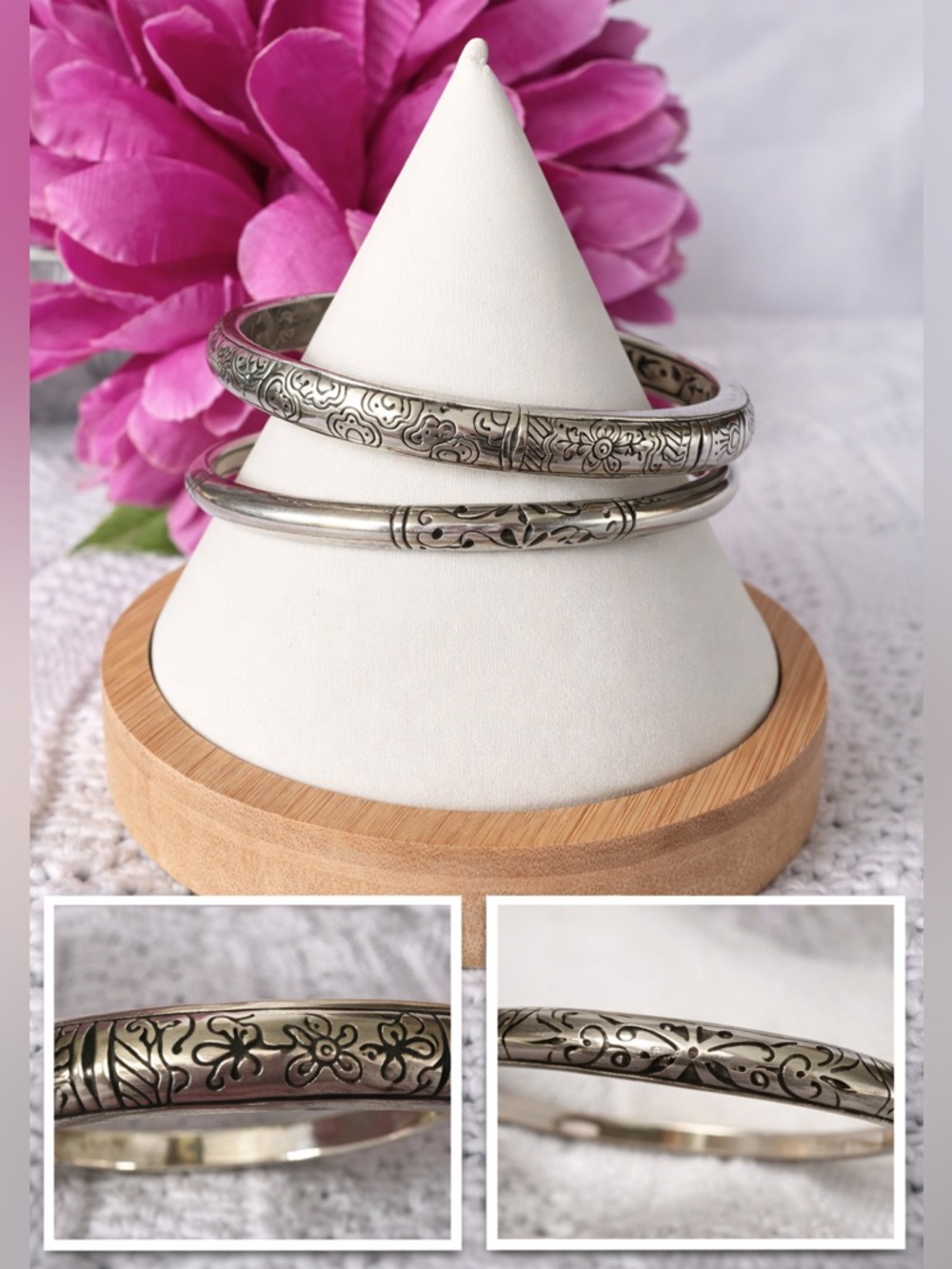 Brighton 2pc Hinged Bangle Bracelet Set Scroll Filigree Retired Stackable